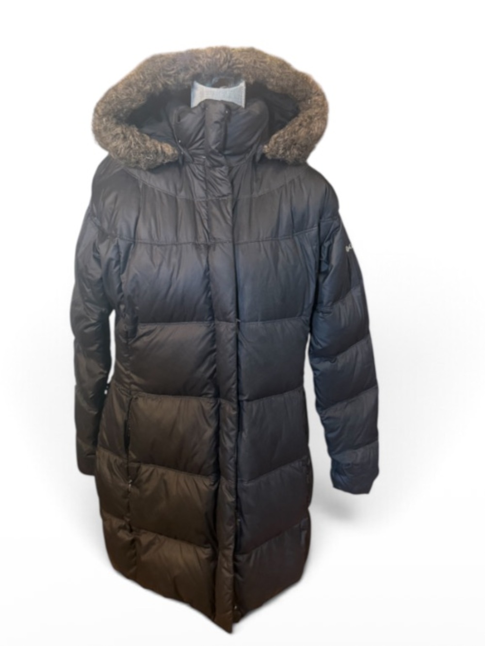 Women's Black Long Puffer Coat with Faux Fur Hood CL (5300A)